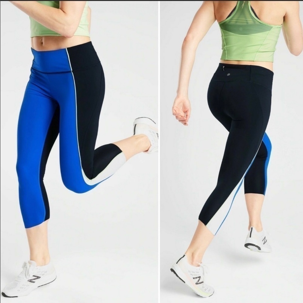 ATHLETA Velocity Colorblock Stash Pocket Blue Leggings Size S